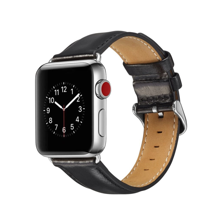 Super smuk Apple Watch Series 4 44mm Ægte læder Rem - Sort#serie_5