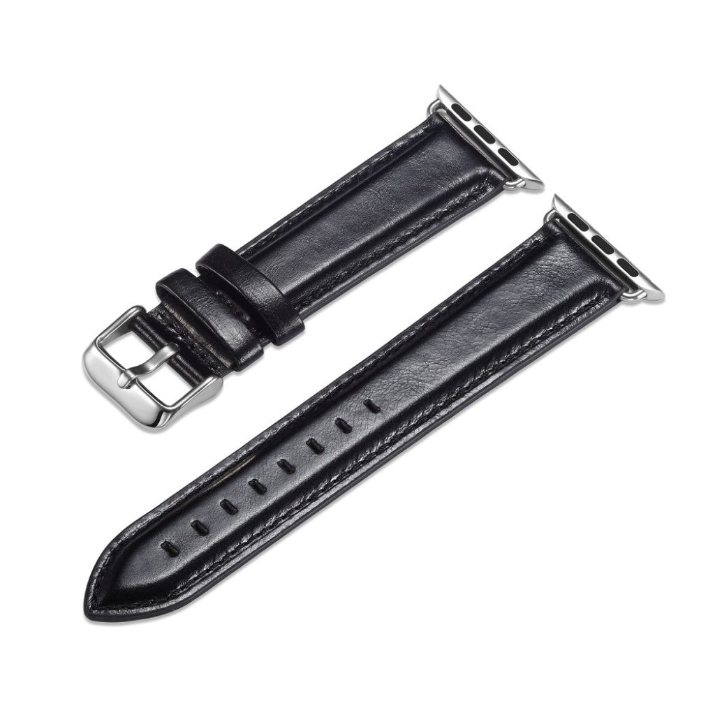 Super smuk Apple Watch Series 4 44mm Ægte læder Rem - Sort#serie_5