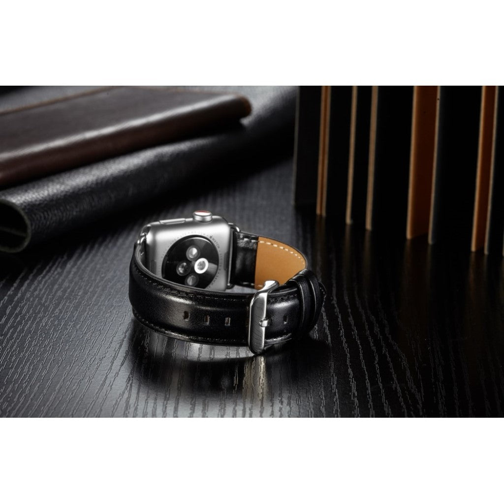Super smuk Apple Watch Series 4 44mm Ægte læder Rem - Sort#serie_5