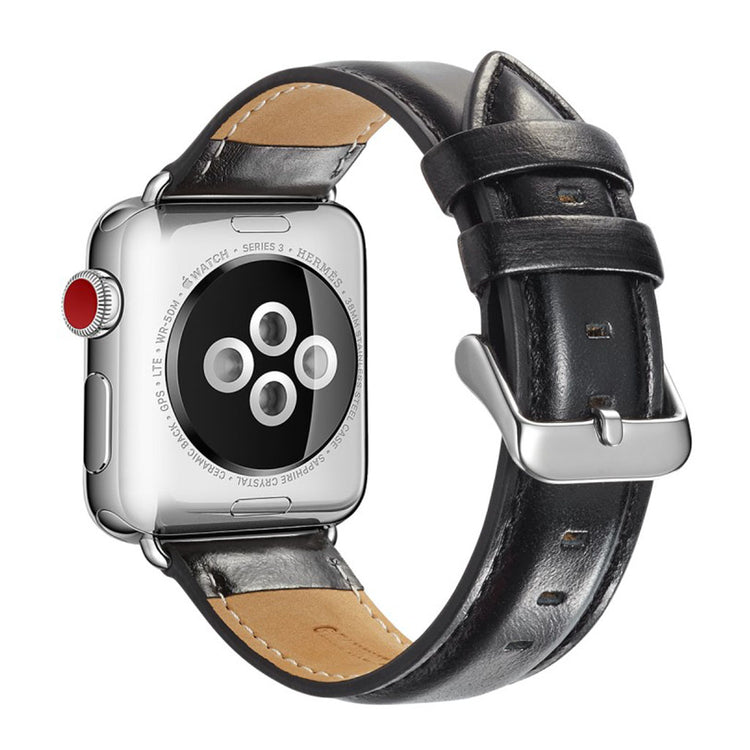 Super smuk Apple Watch Series 4 44mm Ægte læder Rem - Sort#serie_5