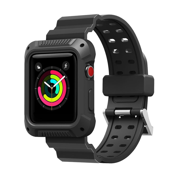 Super slidstærk Apple Watch Series 4 44mm Silikone Rem - Sort#serie_4