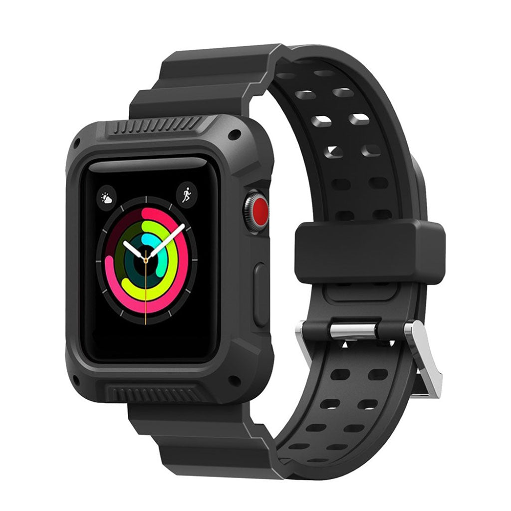 Super slidstærk Apple Watch Series 4 44mm Silikone Rem - Sort#serie_4