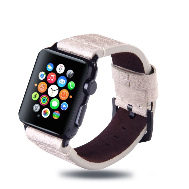 Meget komfortabel Apple Watch Series 4 44mm Ægte læder Rem - Sølv#serie_2