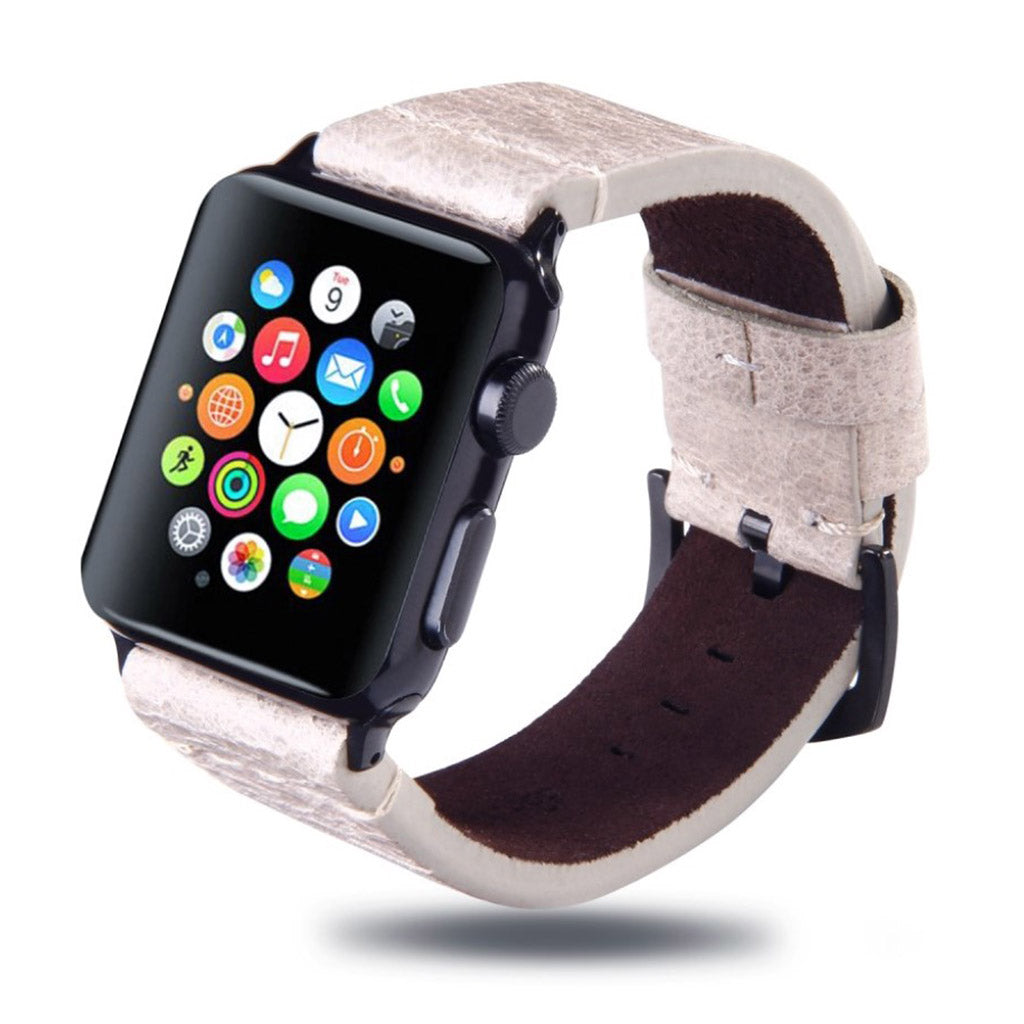 Meget komfortabel Apple Watch Series 4 44mm Ægte læder Rem - Sølv#serie_2