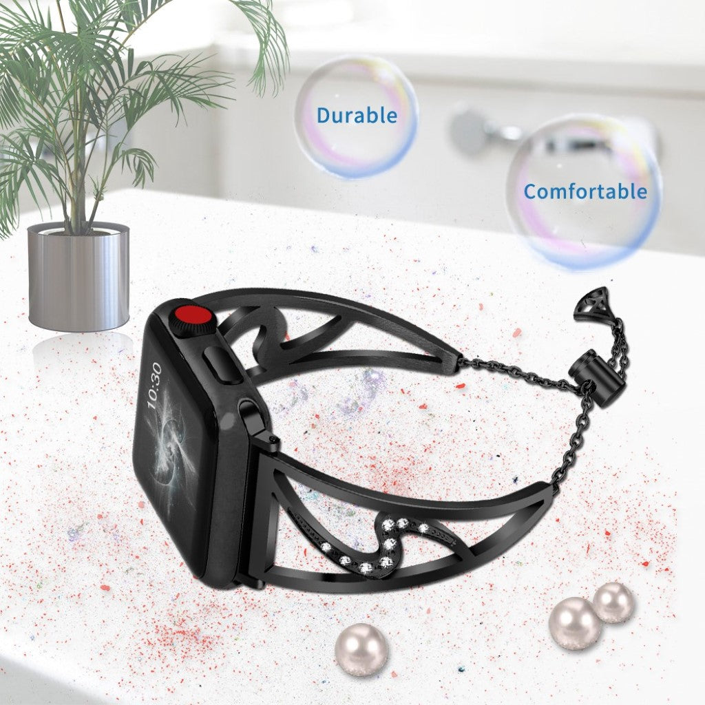 Meget pænt Apple Watch Series 4 44mm Metal og Rhinsten Rem - Sort#serie_2