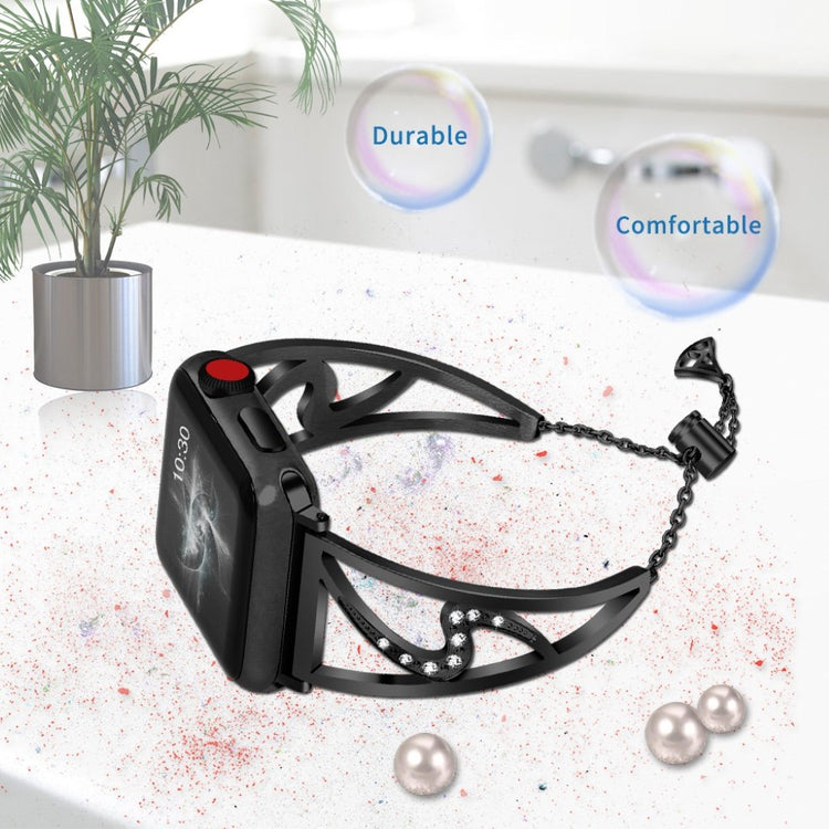 Meget pænt Apple Watch Series 4 44mm Metal og Rhinsten Rem - Sort#serie_2