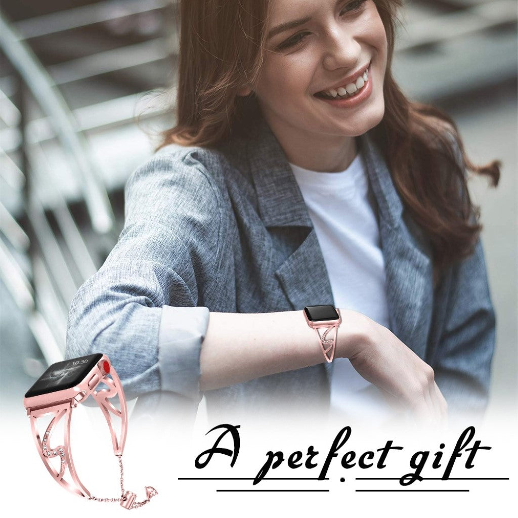 Meget pænt Apple Watch Series 4 44mm Metal og Rhinsten Rem - Pink#serie_3