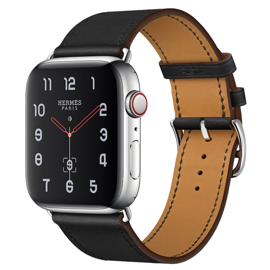 Superflot Apple Watch Series 4 44mm Ægte læder Rem - Sort#serie_1
