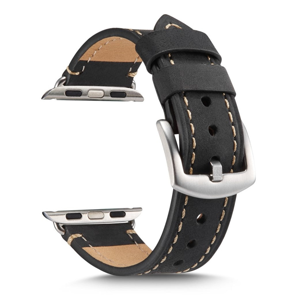 Rigtigt sejt Apple Watch Series 4 44mm Ægte læder Rem - Sort#serie_1
