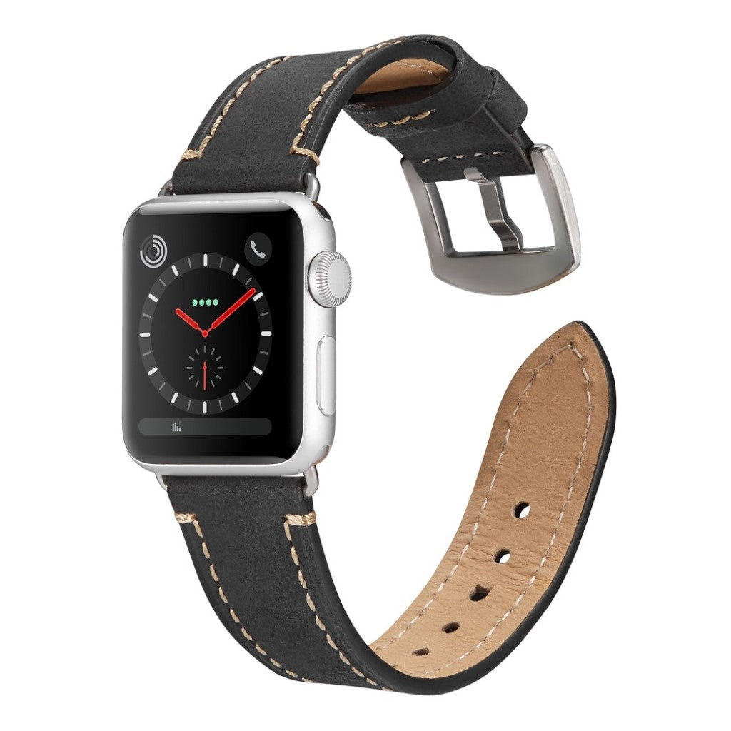 Rigtigt sejt Apple Watch Series 4 44mm Ægte læder Rem - Sort#serie_1