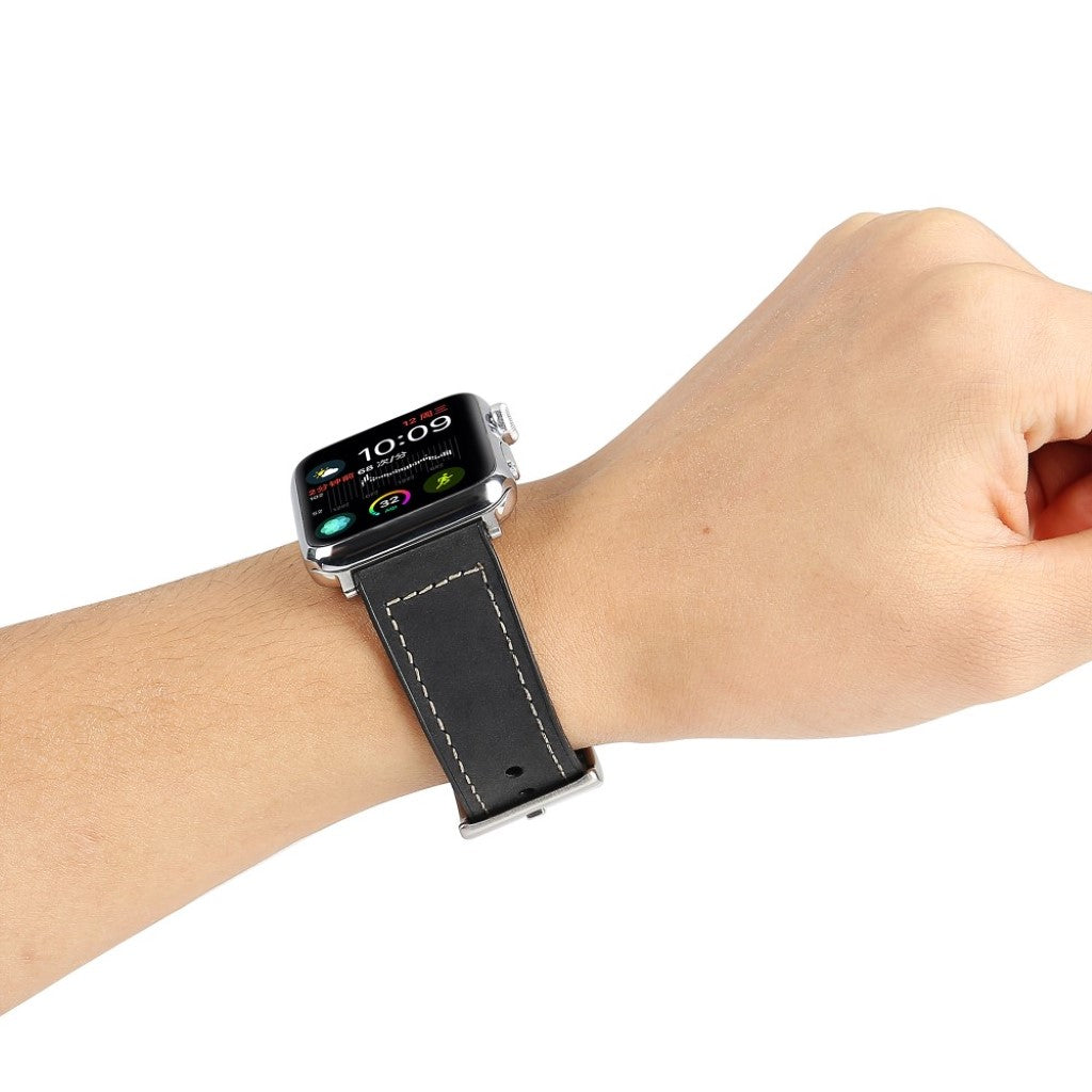 Fed Apple Watch Series 4 44mm Kunstlæder og Silikone Rem - Sort#serie_1