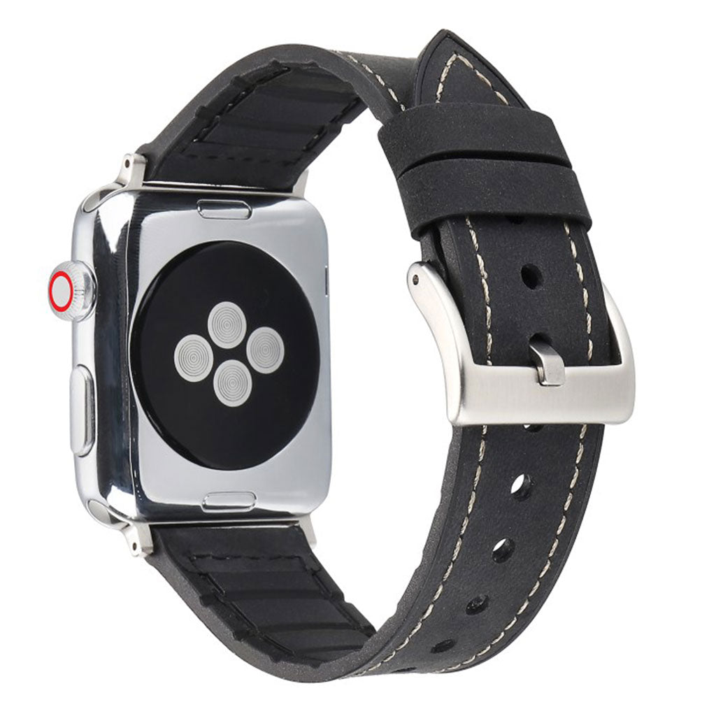Fed Apple Watch Series 4 44mm Kunstlæder og Silikone Rem - Sort#serie_1