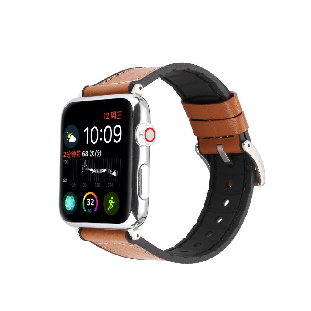 Fed Apple Watch Series 4 44mm Kunstlæder og Silikone Rem - Brun#serie_3