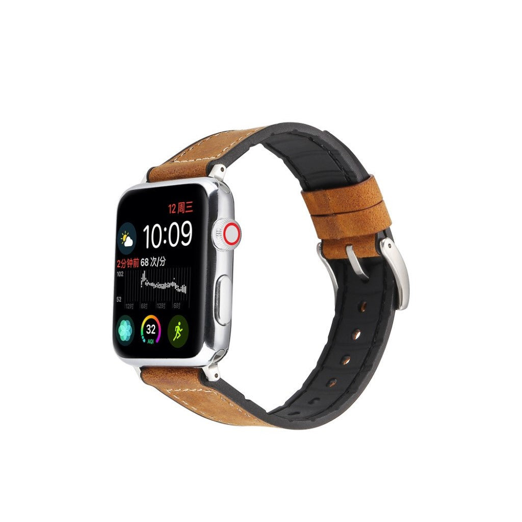 Fed Apple Watch Series 4 44mm Kunstlæder og Silikone Rem - Brun#serie_4