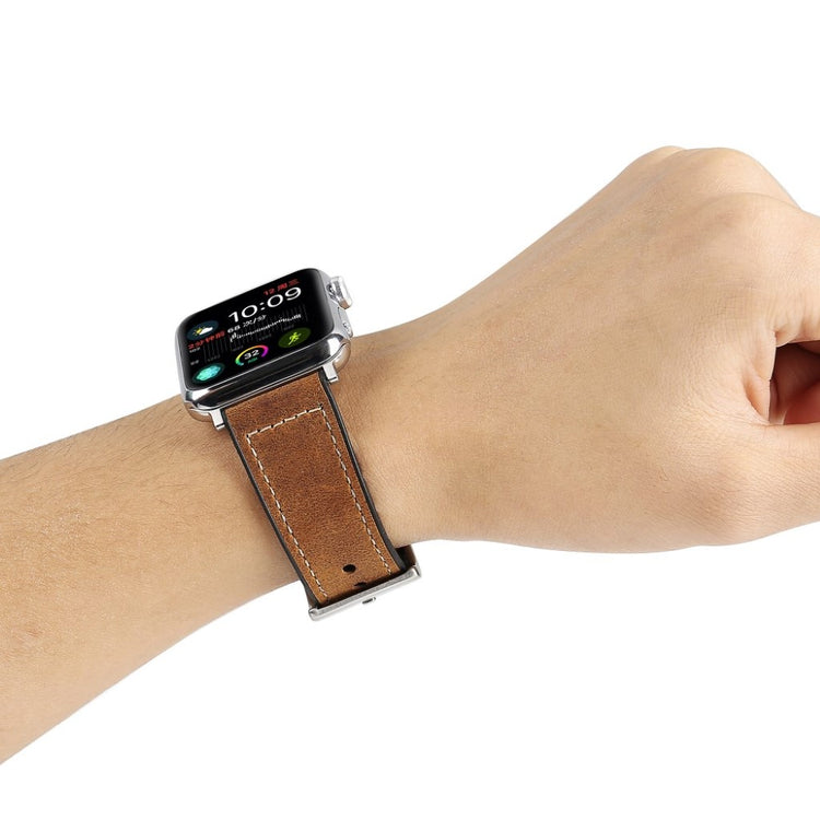 Fed Apple Watch Series 4 44mm Kunstlæder og Silikone Rem - Brun#serie_4