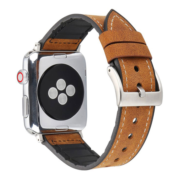 Fed Apple Watch Series 4 44mm Kunstlæder og Silikone Rem - Brun#serie_4