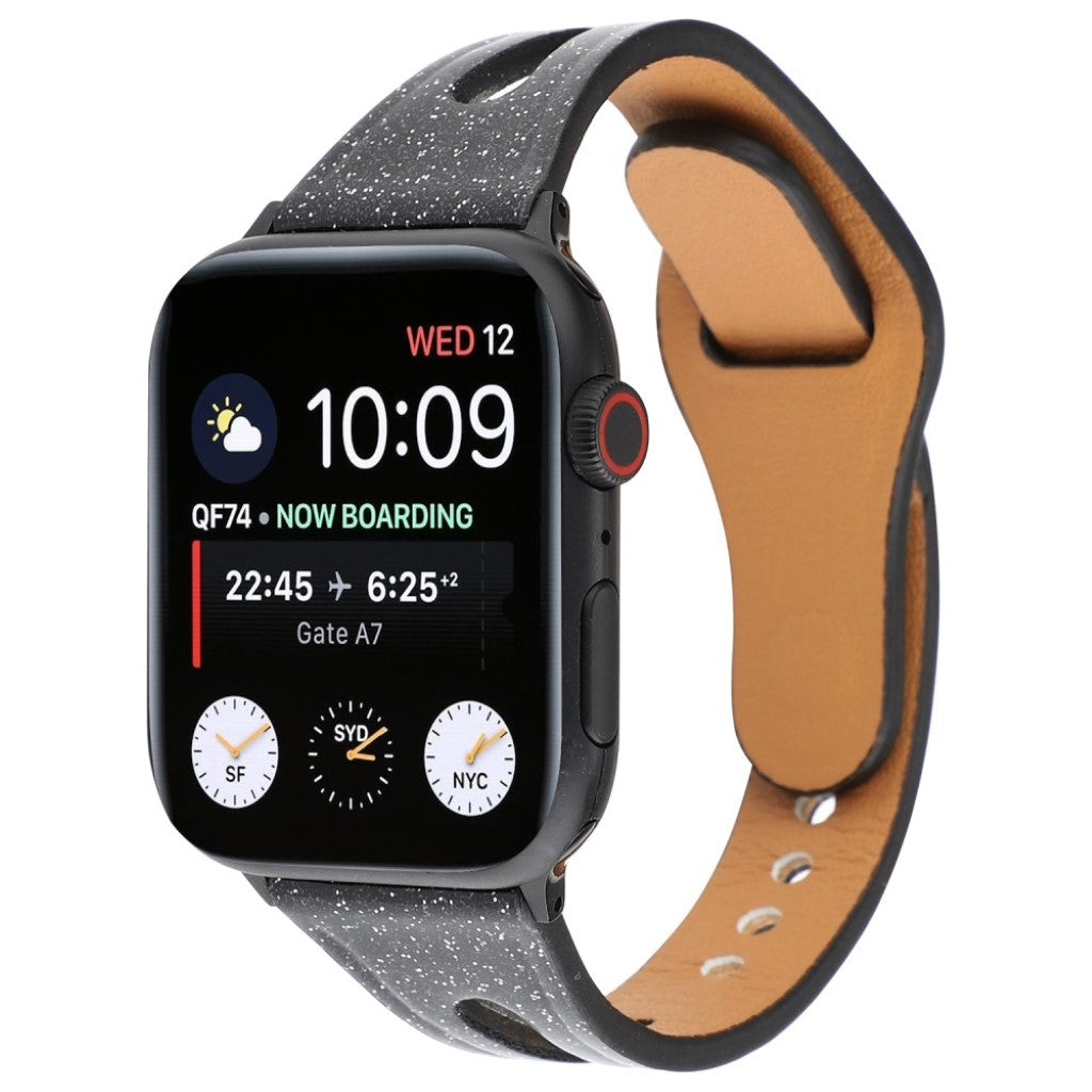 Rigtigt hårdfør Apple Watch Series 4 44mm Ægte læder Rem - Sort#serie_2