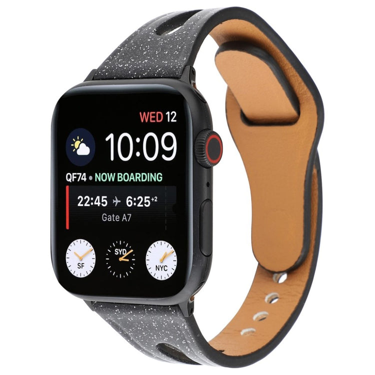 Rigtigt hårdfør Apple Watch Series 4 44mm Ægte læder Rem - Sort#serie_2