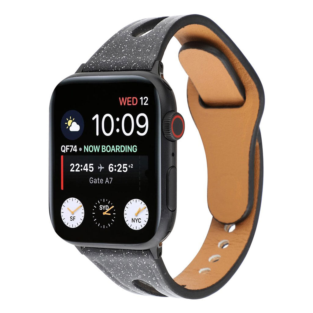 Rigtigt hårdfør Apple Watch Series 4 44mm Ægte læder Rem - Sort#serie_2