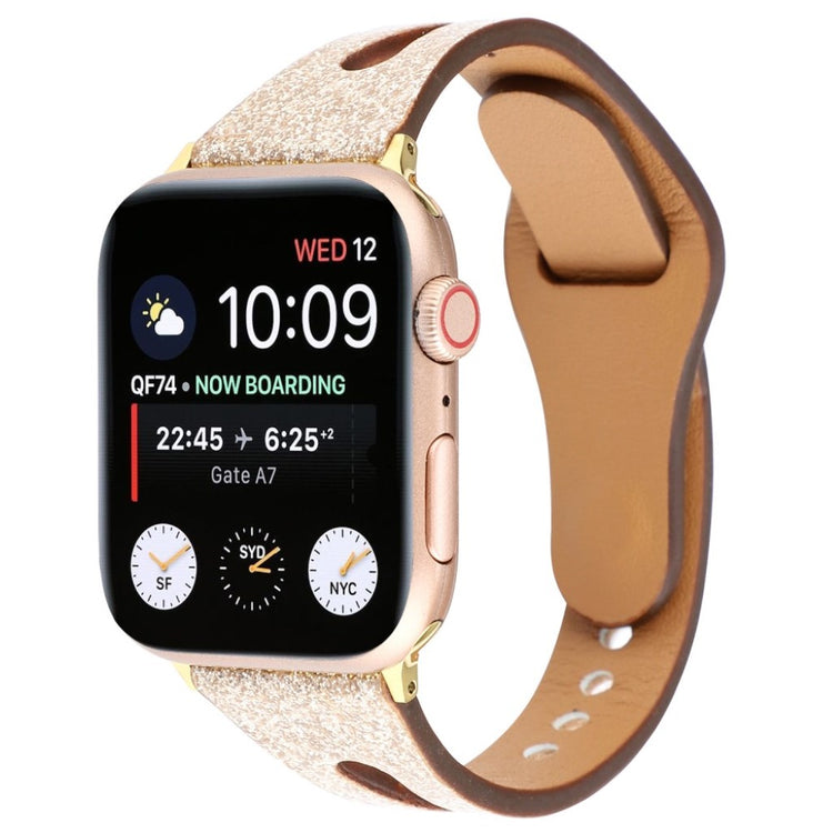 Rigtigt hårdfør Apple Watch Series 4 44mm Ægte læder Rem - Guld#serie_3