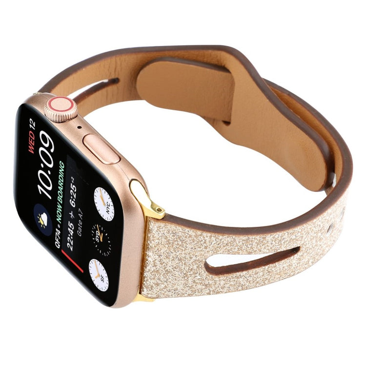 Rigtigt hårdfør Apple Watch Series 4 44mm Ægte læder Rem - Guld#serie_3