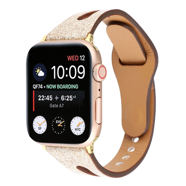 Rigtigt hårdfør Apple Watch Series 4 44mm Ægte læder Rem - Guld#serie_3