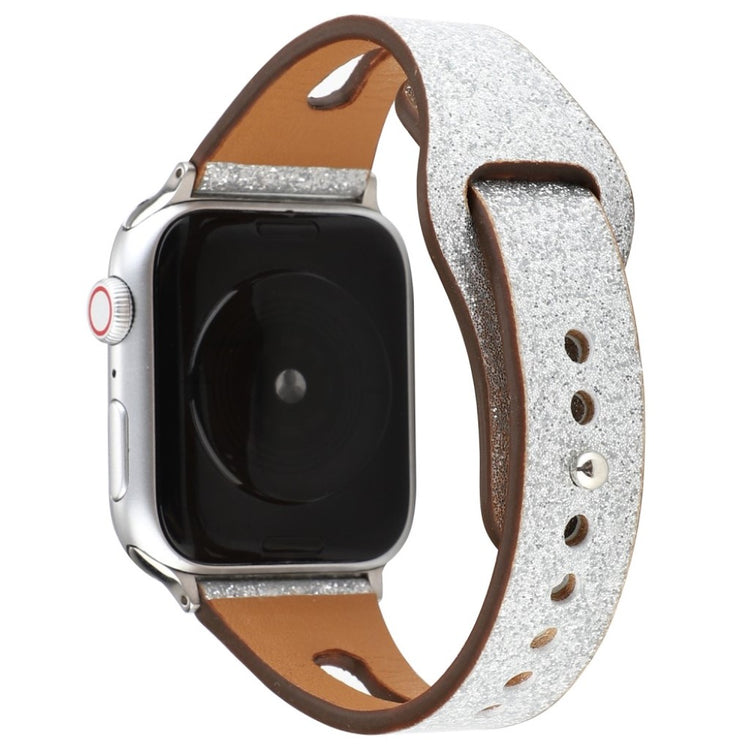 Rigtigt hårdfør Apple Watch Series 4 44mm Ægte læder Rem - Sølv#serie_4