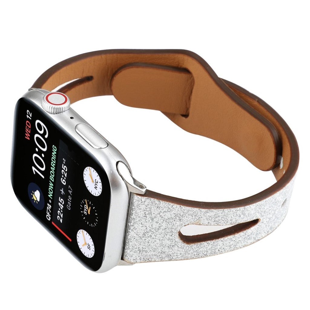 Rigtigt hårdfør Apple Watch Series 4 44mm Ægte læder Rem - Sølv#serie_4