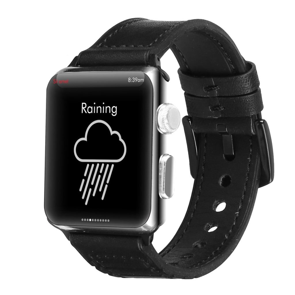 Cool Apple Watch Series 5 40mm Ægte læder og Silikone Rem - Sort#serie_2