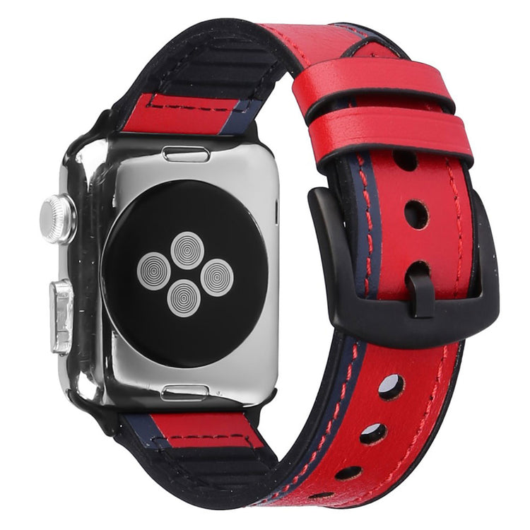 Cool Apple Watch Series 5 40mm Ægte læder og Silikone Rem - Rød#serie_3