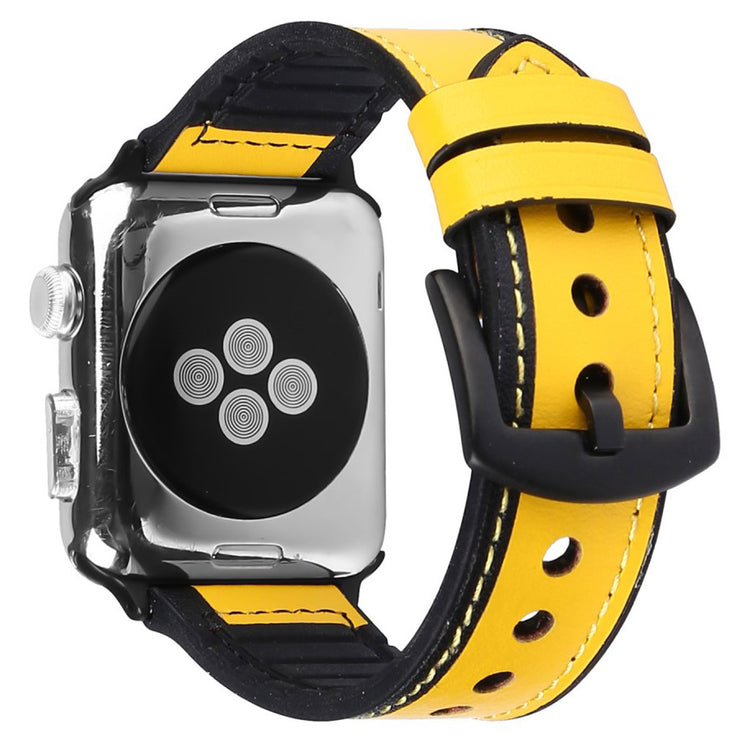 Cool Apple Watch Series 5 40mm Ægte læder og Silikone Rem - Gul#serie_5