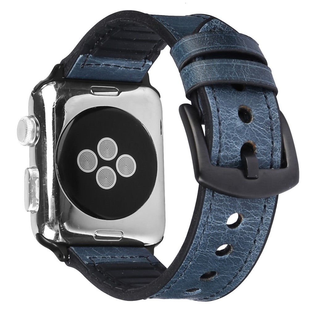 Cool Apple Watch Series 5 40mm Ægte læder og Silikone Rem - Blå#serie_6