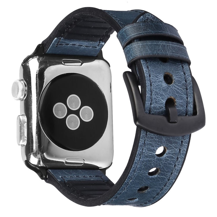 Cool Apple Watch Series 5 40mm Ægte læder og Silikone Rem - Blå#serie_6