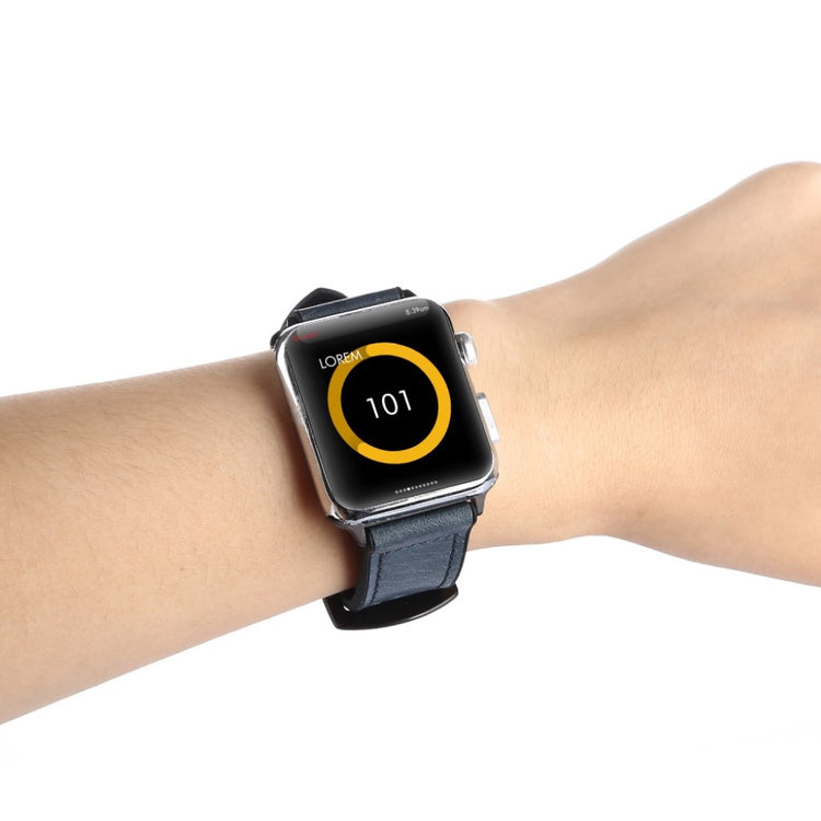 Cool Apple Watch Series 5 40mm Ægte læder og Silikone Rem - Blå#serie_6
