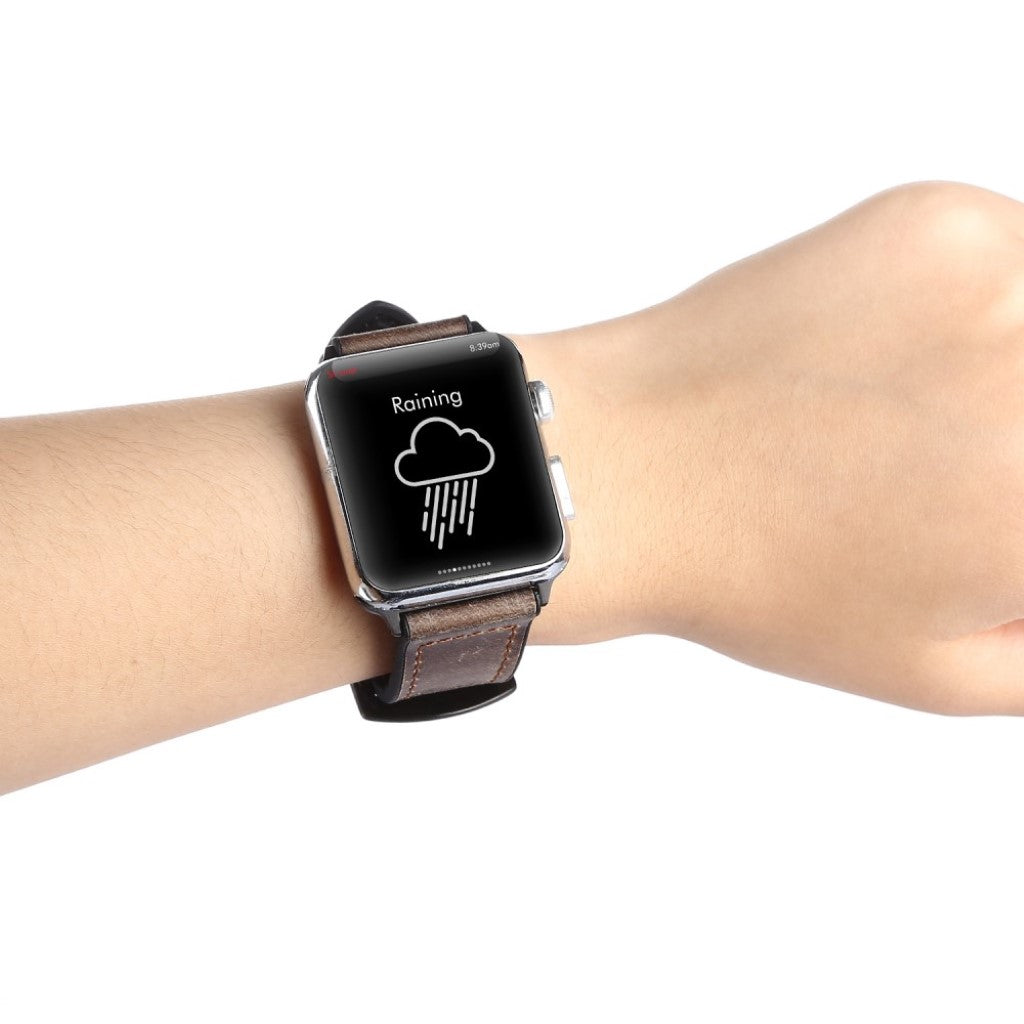 Cool Apple Watch Series 5 40mm Ægte læder og Silikone Rem - Brun#serie_7