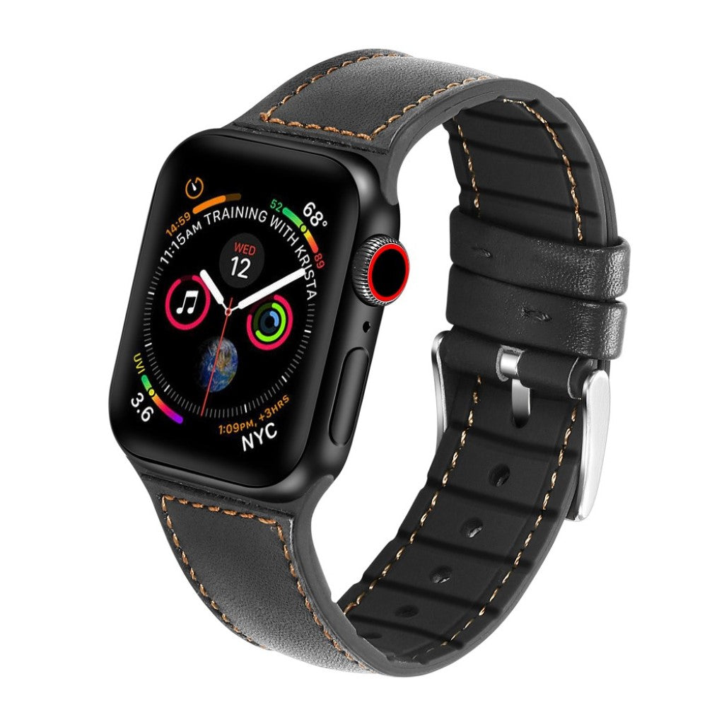 Flot Apple Watch Series 5 40mm Ægte læder og Silikone Rem - Sort#serie_1