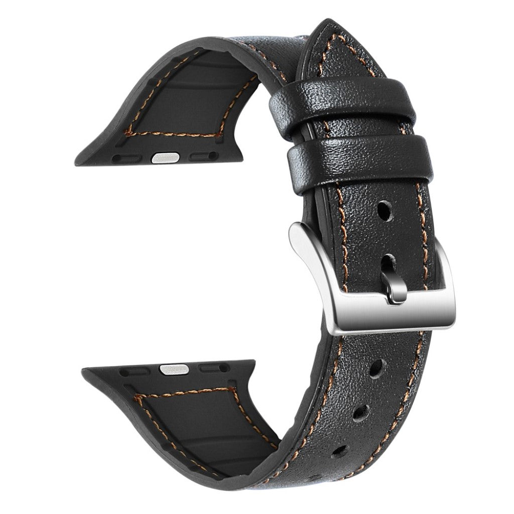 Flot Apple Watch Series 5 40mm Ægte læder og Silikone Rem - Sort#serie_1