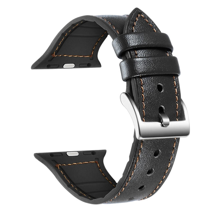 Flot Apple Watch Series 5 40mm Ægte læder og Silikone Rem - Sort#serie_1