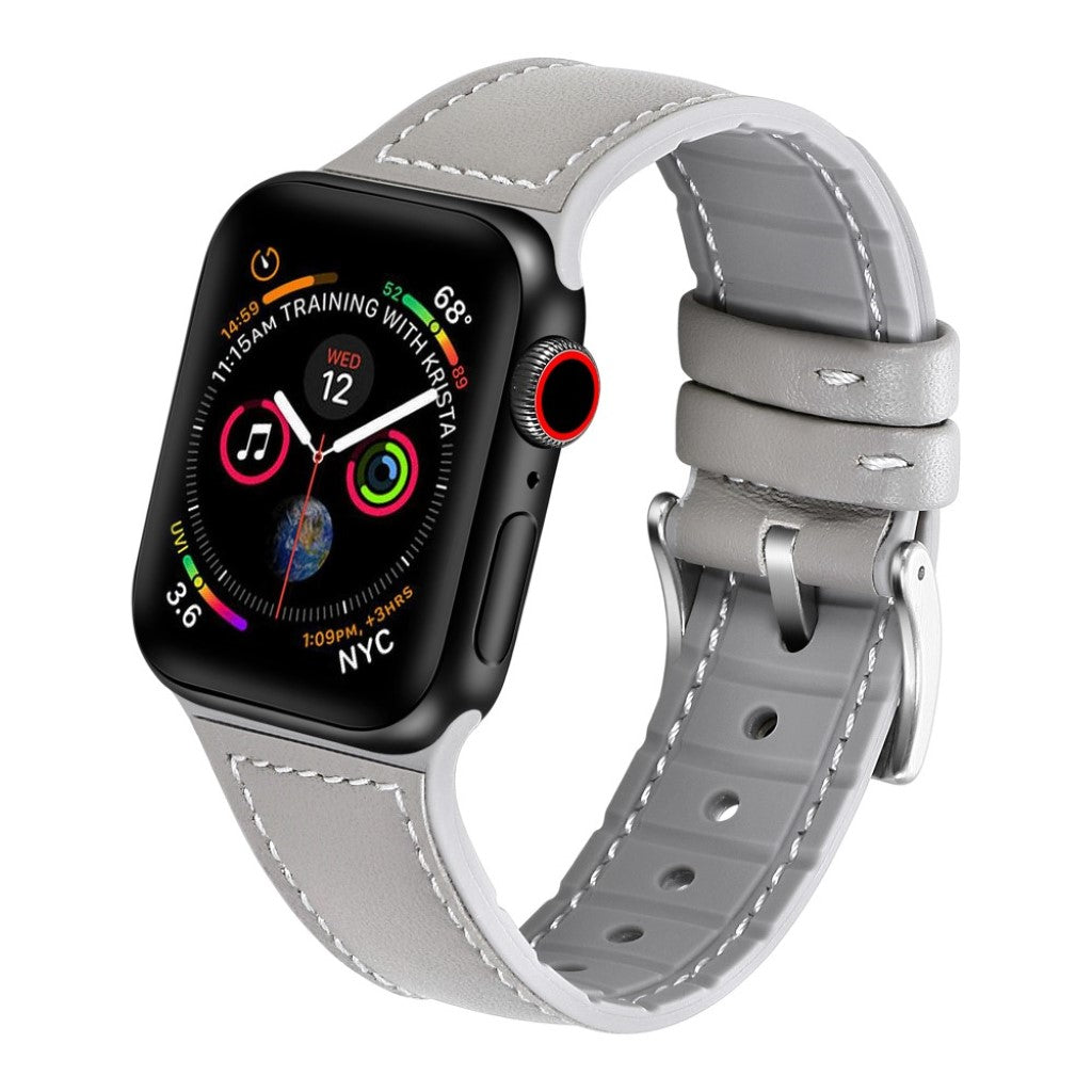 Flot Apple Watch Series 5 40mm Ægte læder og Silikone Rem - Sølv#serie_2