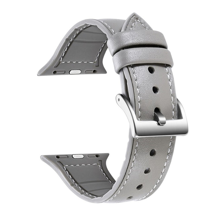 Flot Apple Watch Series 5 40mm Ægte læder og Silikone Rem - Sølv#serie_2