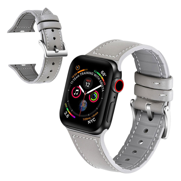 Flot Apple Watch Series 5 40mm Ægte læder og Silikone Rem - Sølv#serie_2