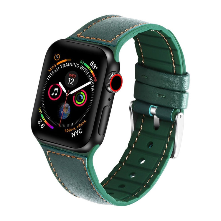Flot Apple Watch Series 5 40mm Ægte læder og Silikone Rem - Grøn#serie_3