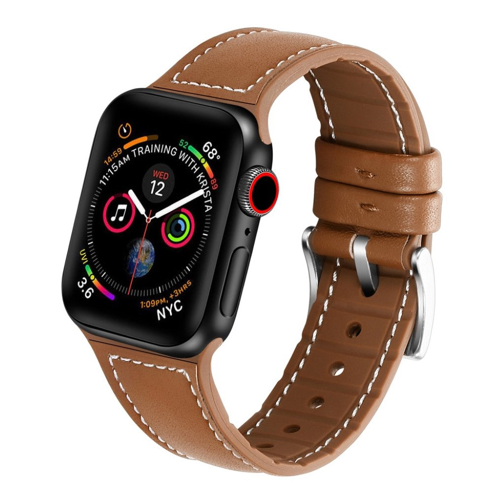 Flot Apple Watch Series 5 40mm Ægte læder og Silikone Rem - Brun#serie_4