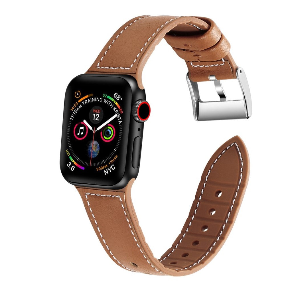 Flot Apple Watch Series 5 40mm Ægte læder og Silikone Rem - Brun#serie_4