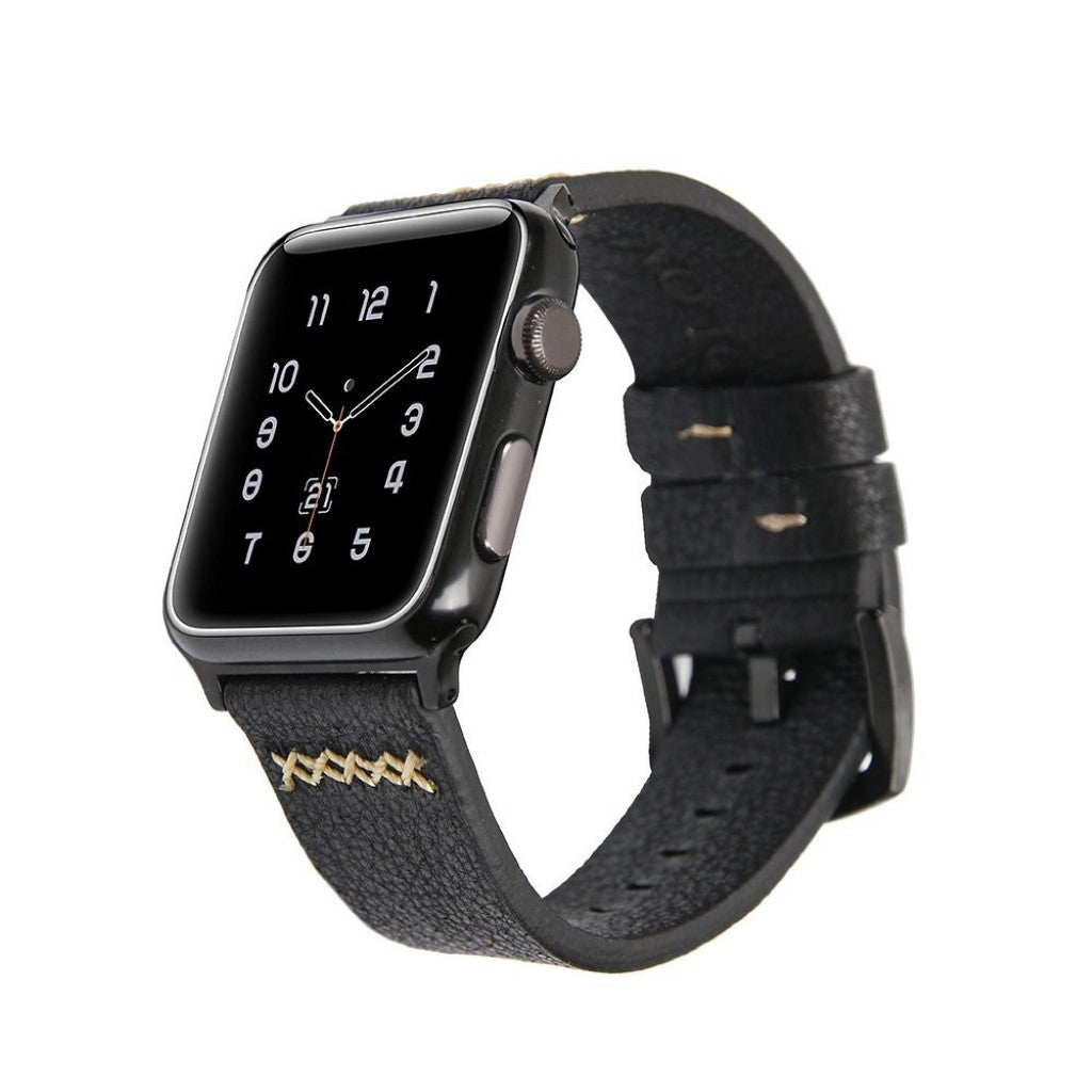 Meget elegant Apple Watch Series 5 40mm Ægte læder Rem - Sort#serie_2