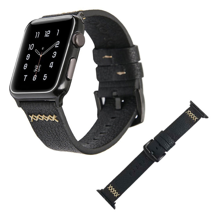 Meget elegant Apple Watch Series 5 40mm Ægte læder Rem - Sort#serie_2