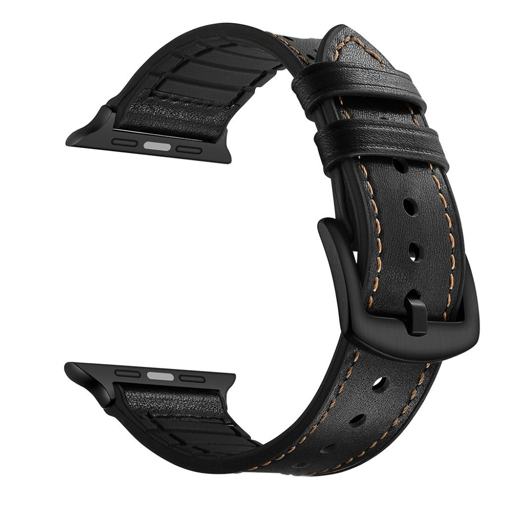  Apple Watch Series 5 40mm / Apple Watch 40mm Ægte læder Rem - Sort#serie_2