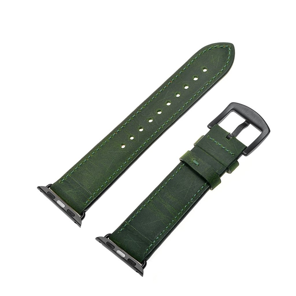  Apple Watch Series 5 40mm / Apple Watch 40mm Ægte læder Rem - Grøn#serie_2
