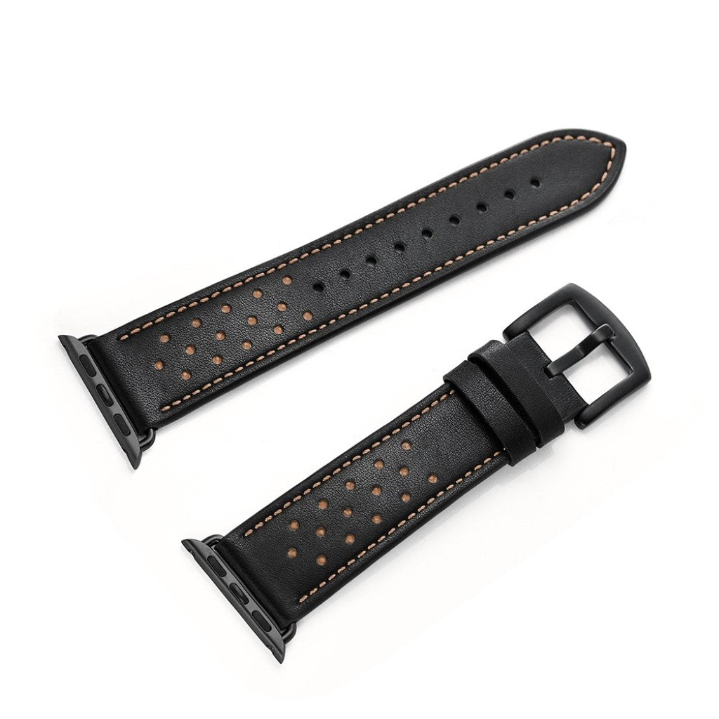  Apple Watch Series 5 40mm / Apple Watch 40mm Ægte læder Rem - Sort#serie_4