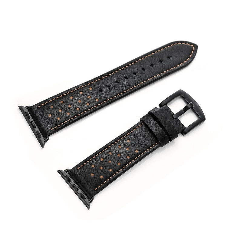  Apple Watch Series 5 40mm / Apple Watch 40mm Ægte læder Rem - Sort#serie_4